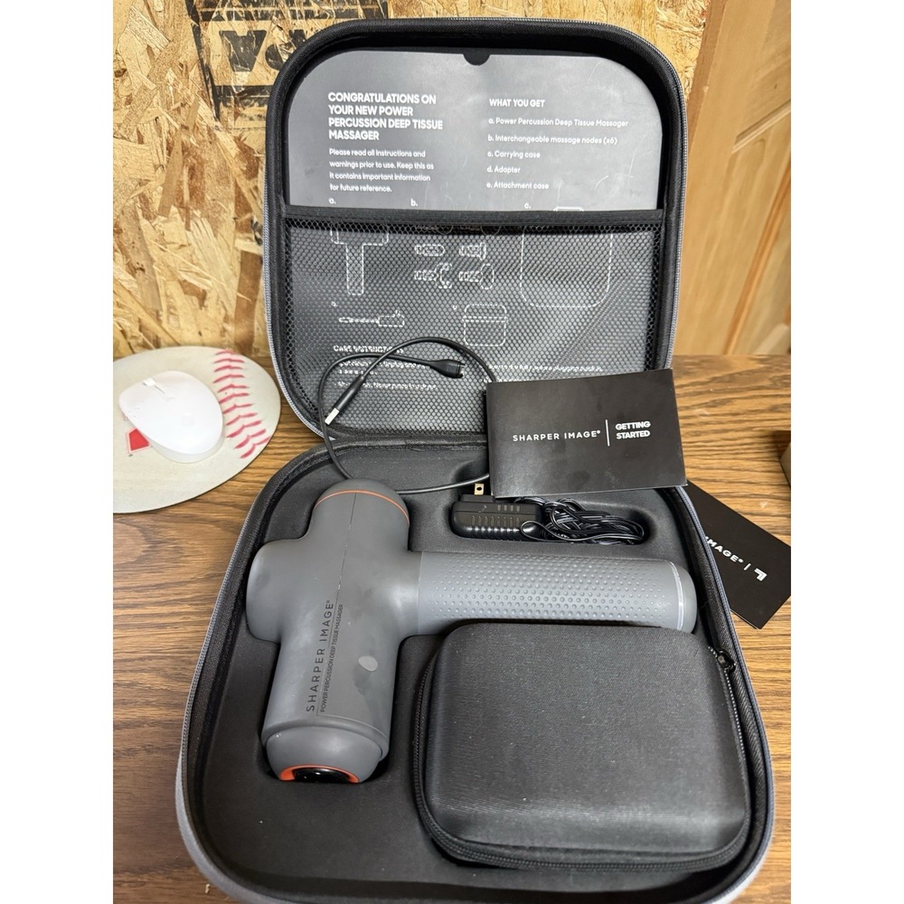Sharper Image Power Percussion Deep Tissue Massager 2437599 6 Heads Case Tested